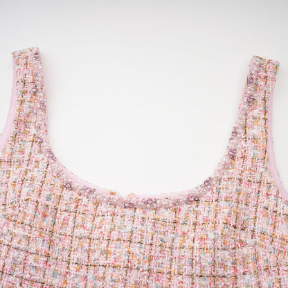 Aoife pink embellished tweed mini dress