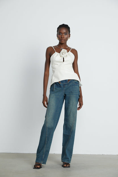Sancia floralappliqué leather top