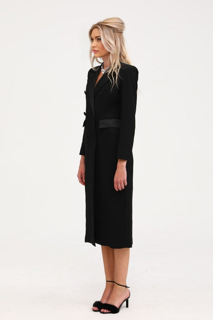 A long black doublebreasted coat named Eithne