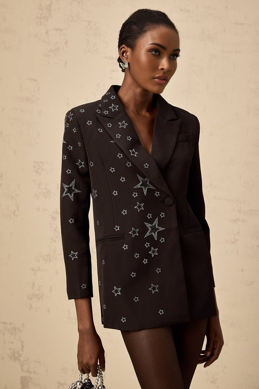 Black blazer with star applique design named Patricia