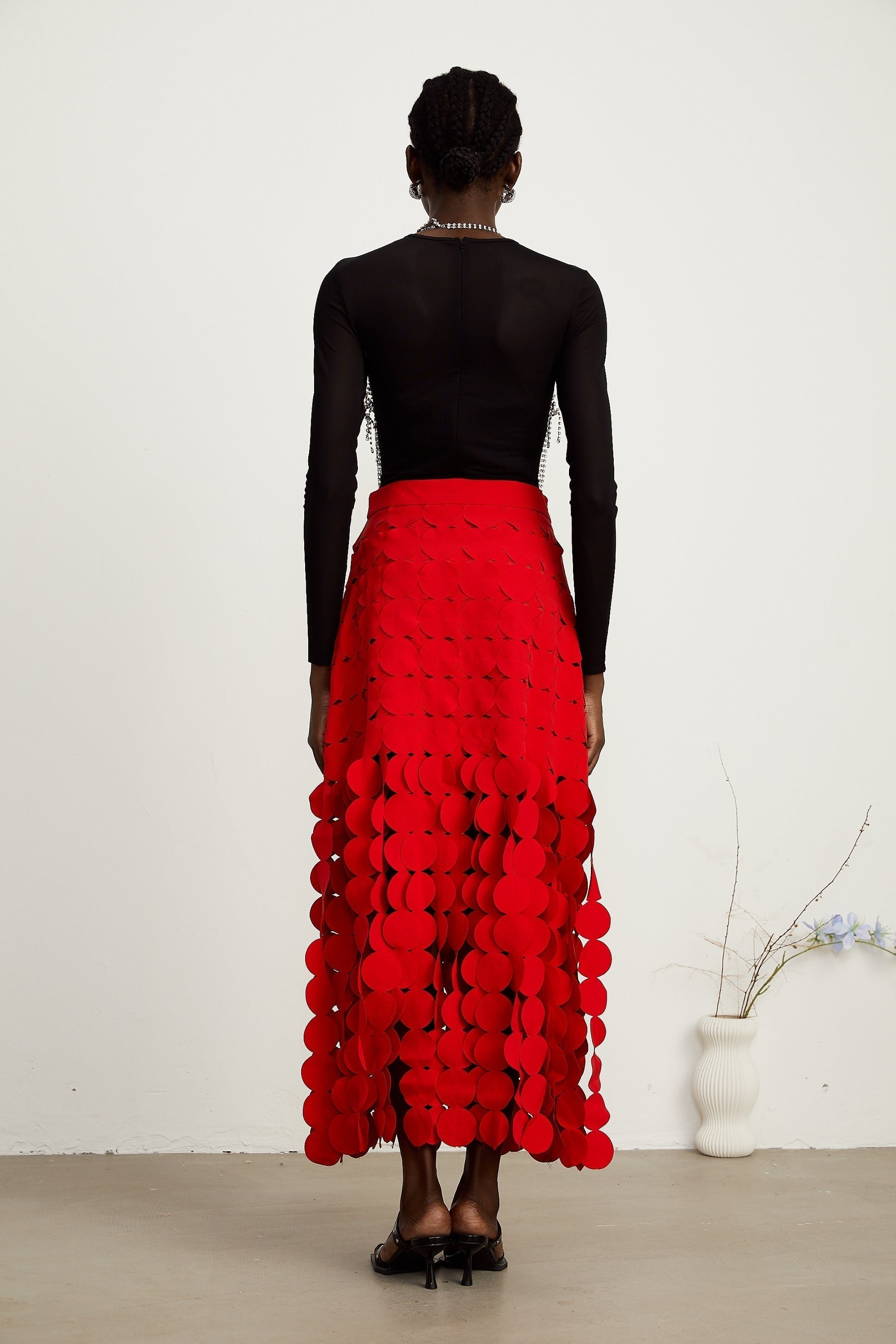Hanna discdesign fringed maxi skirt in Red
