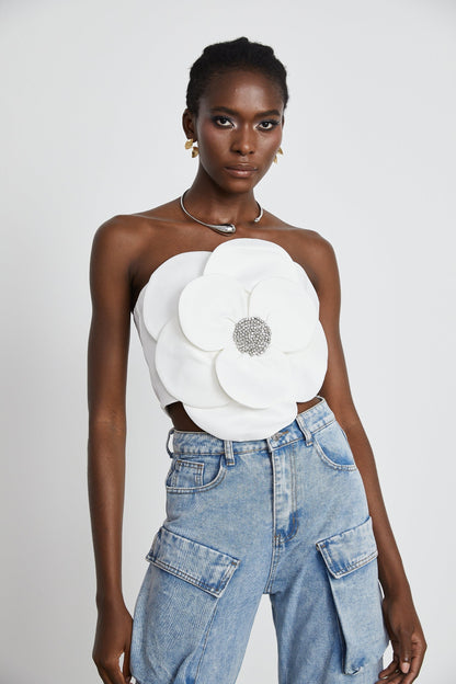Roxane crystalembellished floralappliqué top