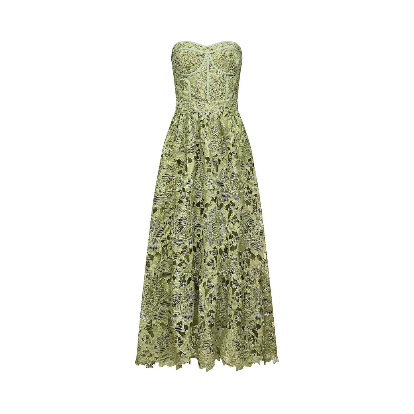 Inès lace floral embroidered cutout midi dress