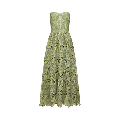 Inès lace floral embroidered cutout midi dress