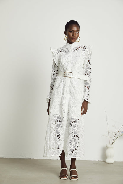 Noémie floralembroidered midi dress in White