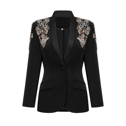 Delphine black embellished jacket  trousers matching set