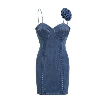 Yvette floralappliqué denim mini dress