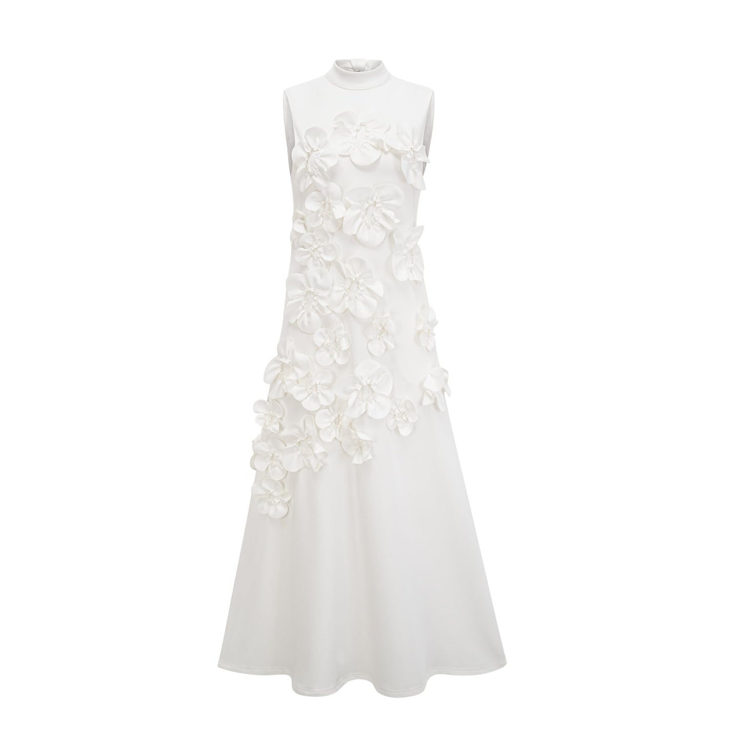 Magali bowtie fauxflower embellished sleeveless maxi dress in White