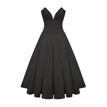Katherine offshoulder corset midi dress in Black