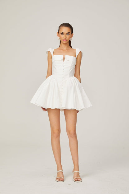 Julie white foldedneck bonded sleeveless mini dress