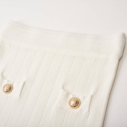 Button detailing knitted top  skirt matching set