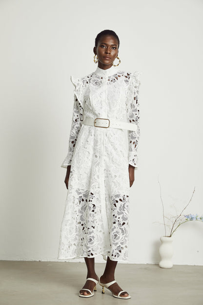 Noémie floralembroidered midi dress in White