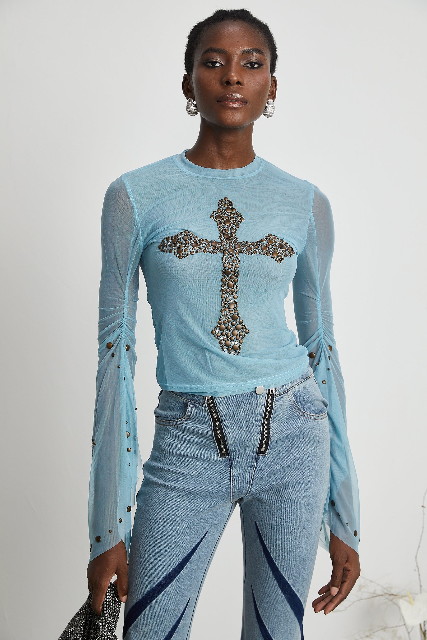 Émmanuelle semisheer studembellished top
