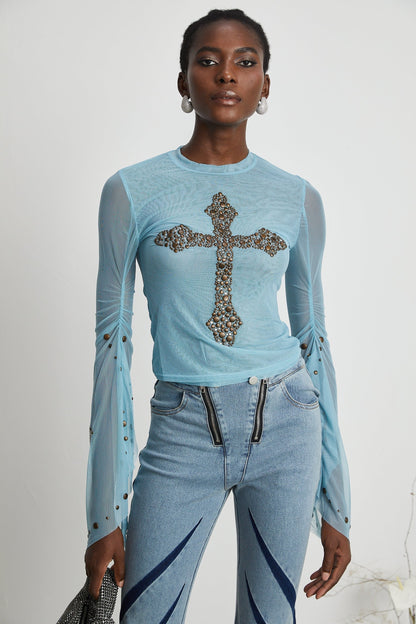 Émmanuelle semisheer studembellished top
