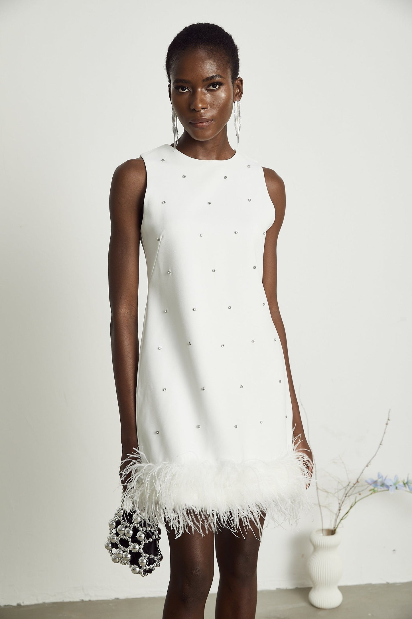 Faena embellished featherhem mini dress