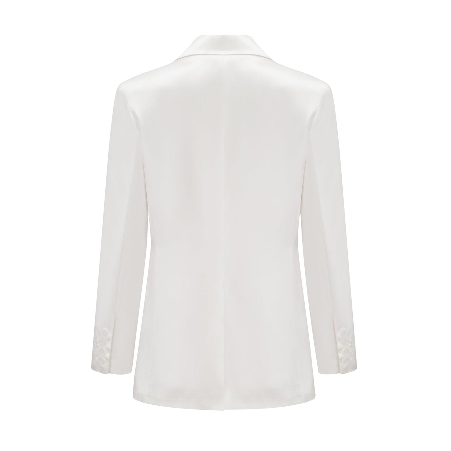 Elegant white double breasted blazer named Sylvie on a plain background