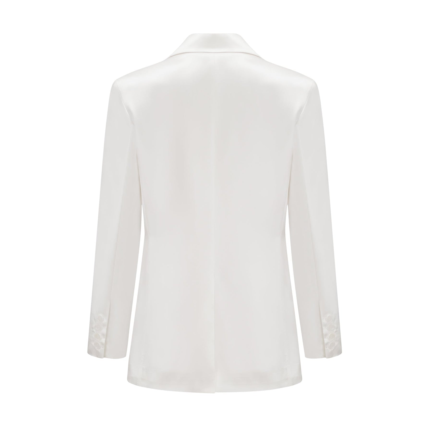 Elegant white double breasted blazer named Sylvie on a plain background