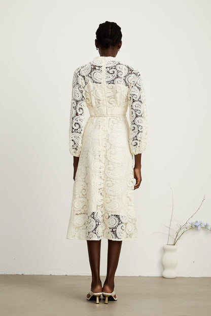 Georgette paisleypattern lace midi dress