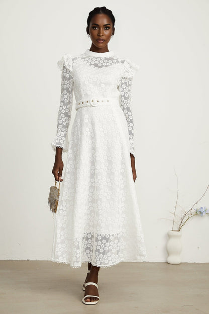 Clotilde white floralembroidered midi dress