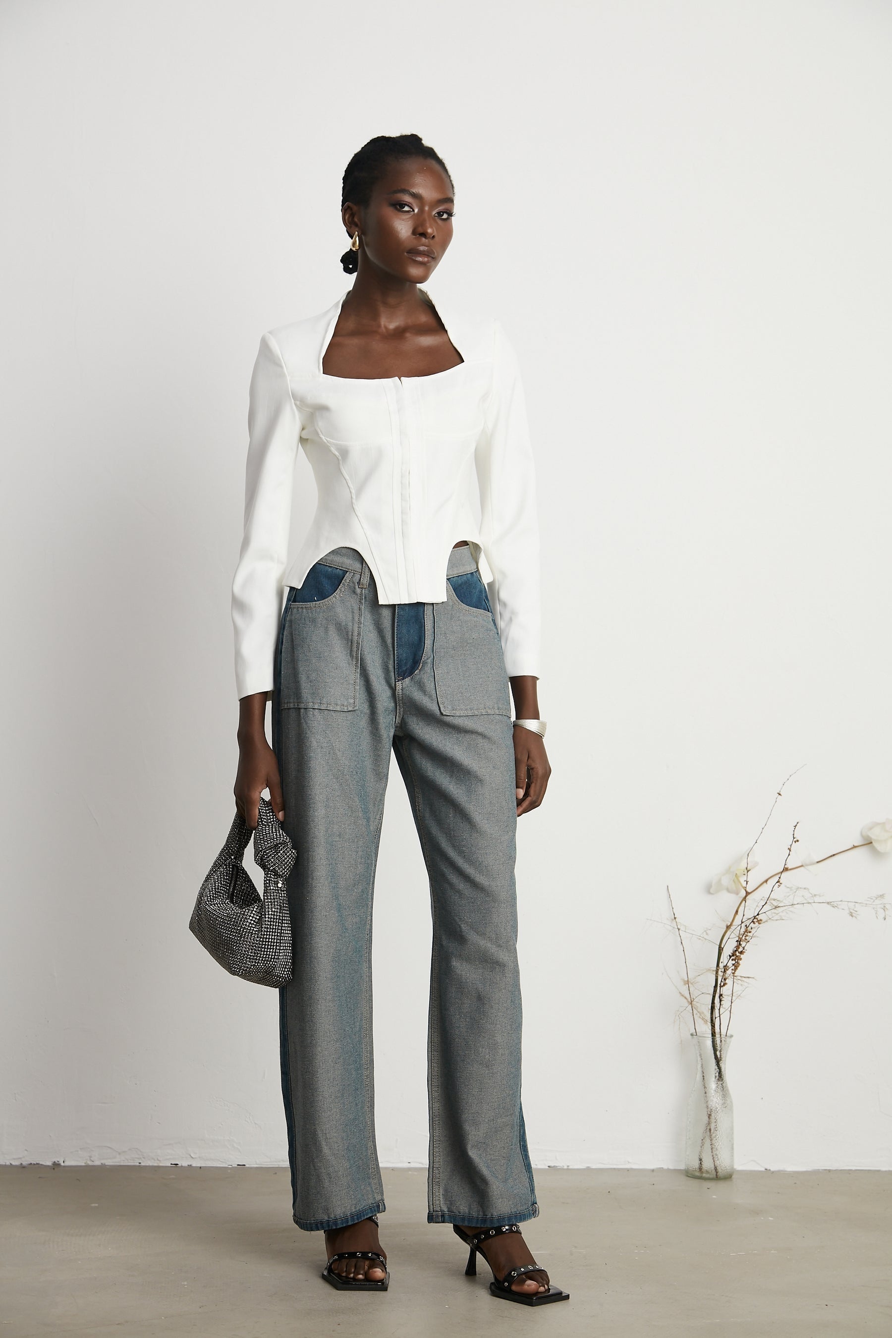 Yvette white longsleeved corset top