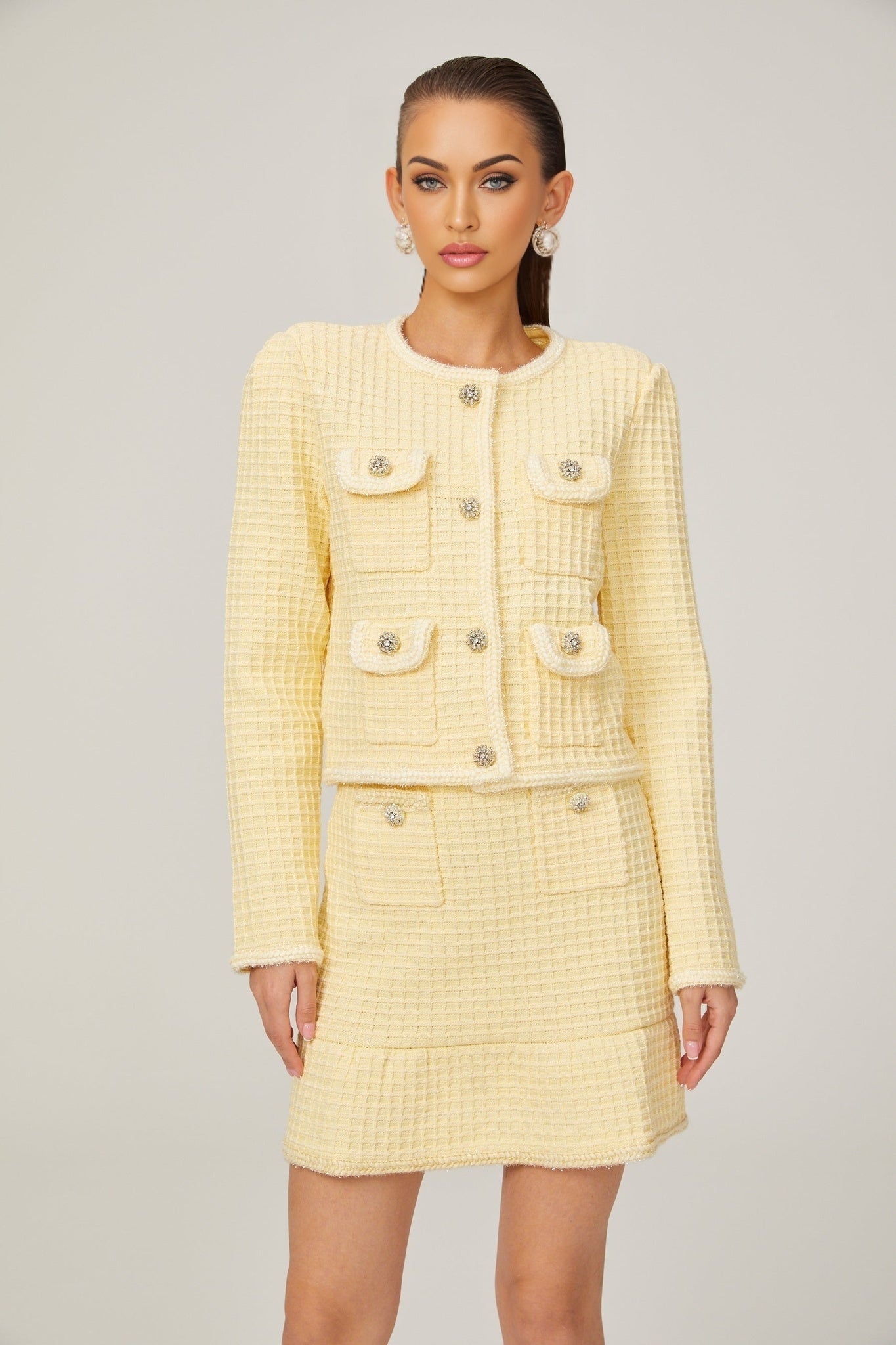 Fabienne yellow waffleknit jacket  skirt matching set