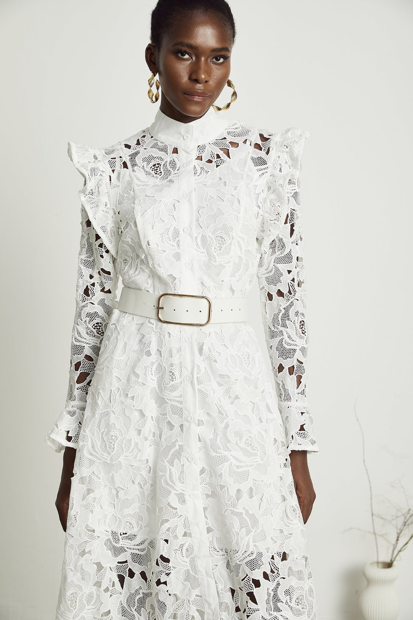 Noémie floralembroidered midi dress in White