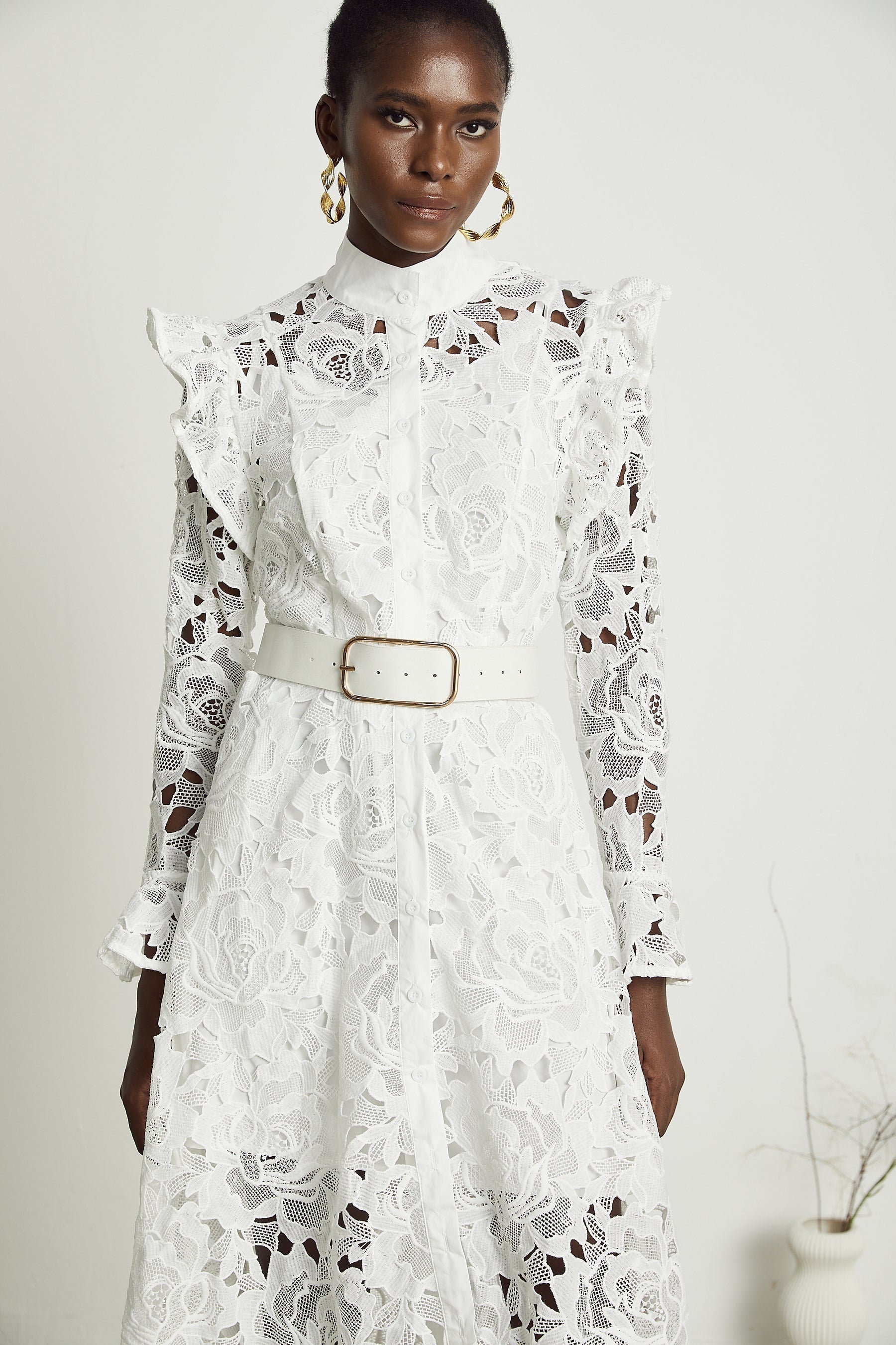 Noémie floralembroidered midi dress in White
