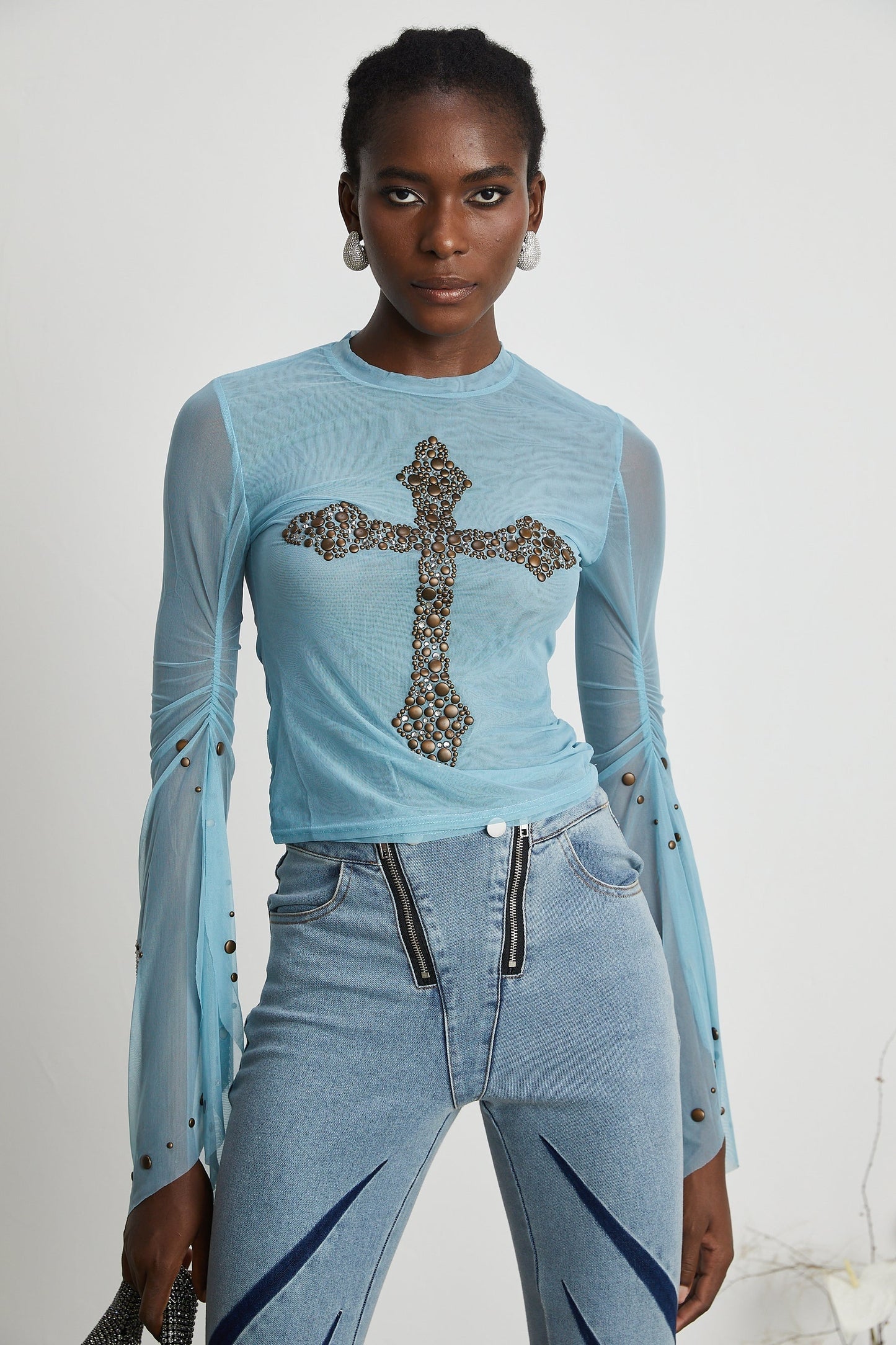Émmanuelle semisheer studembellished top