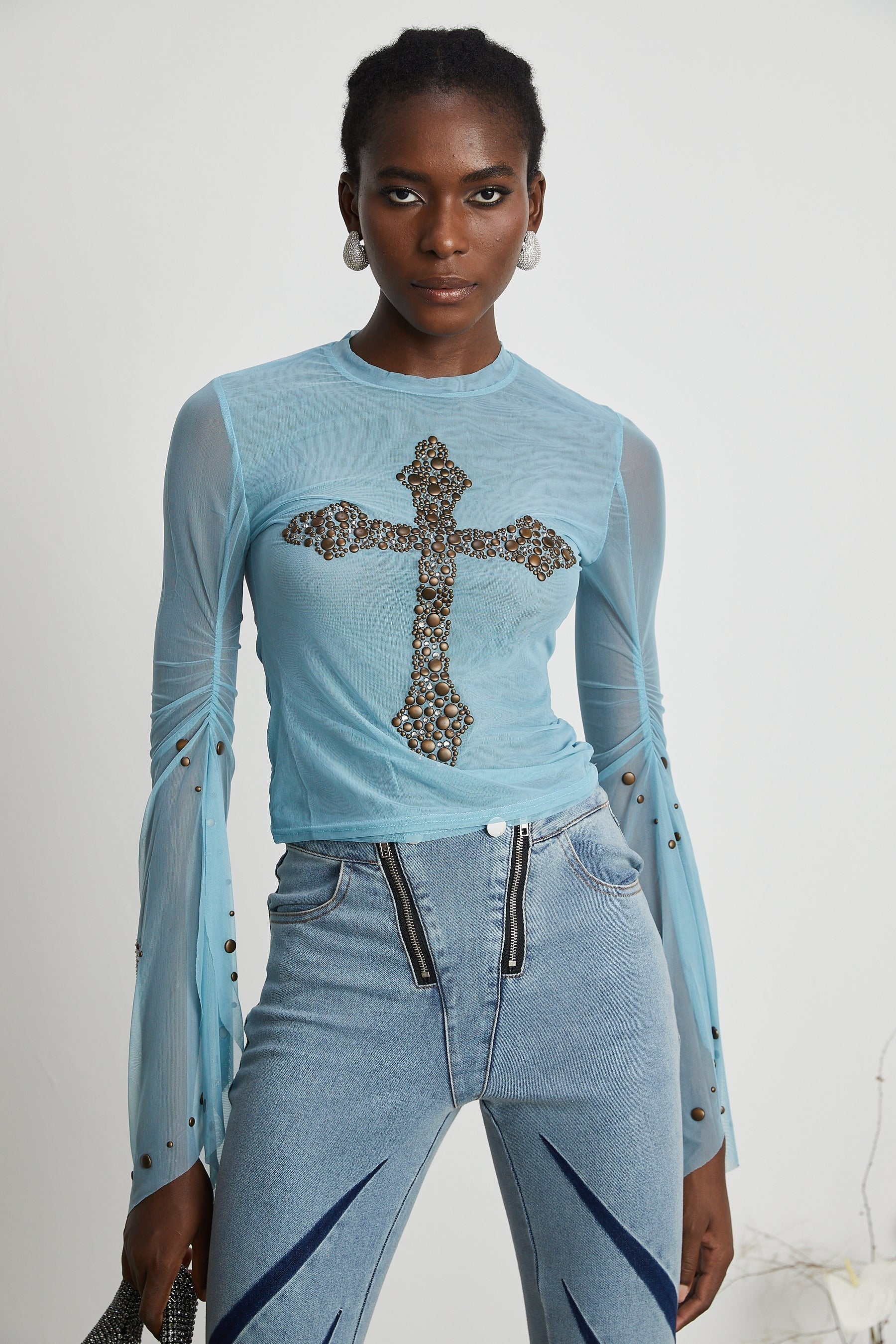 Émmanuelle semisheer studembellished top