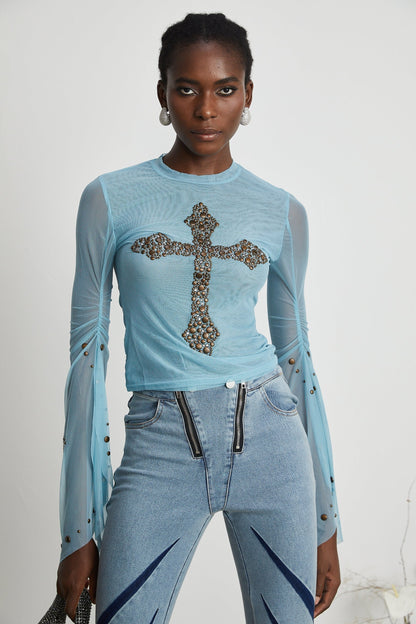 Émmanuelle semisheer studembellished top