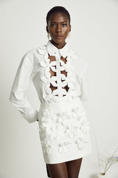 Rosalie white floral cutout shirt