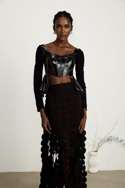 Jeannette fauxleather peplum panelled top