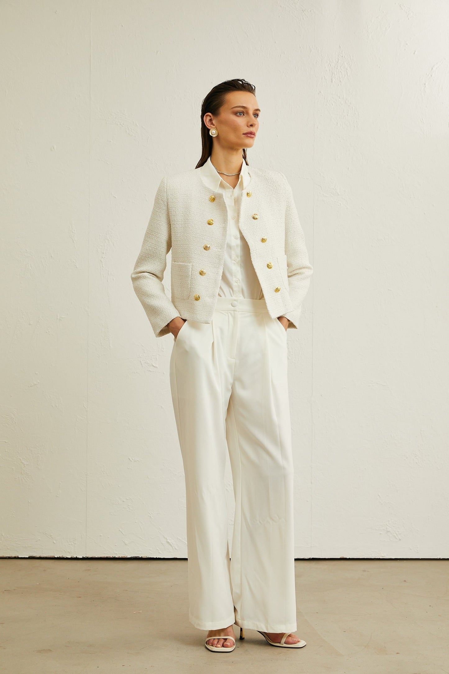 Thérèse white tweed doublebreasted jacket