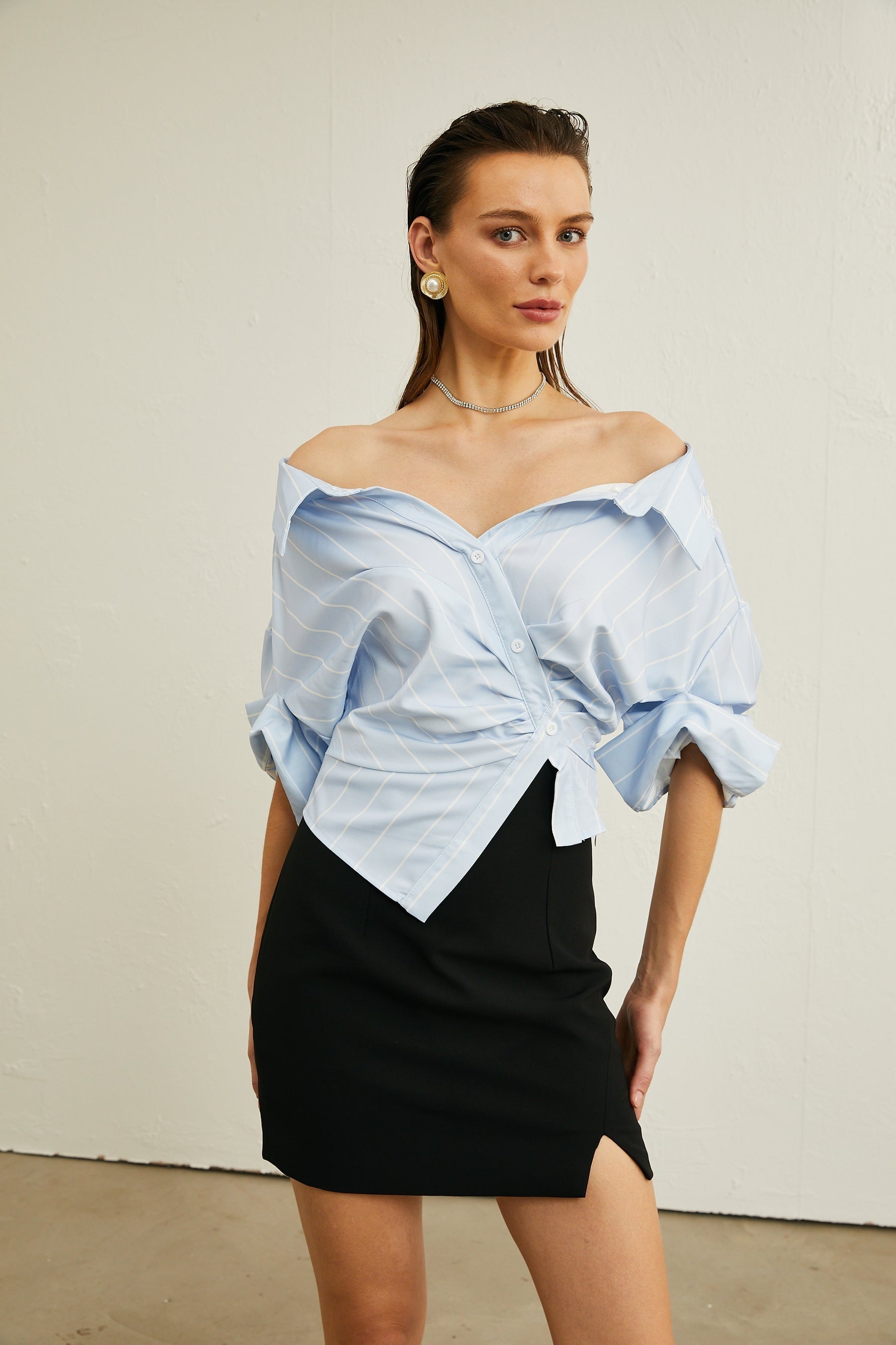Hélène striped offshoulder blouse