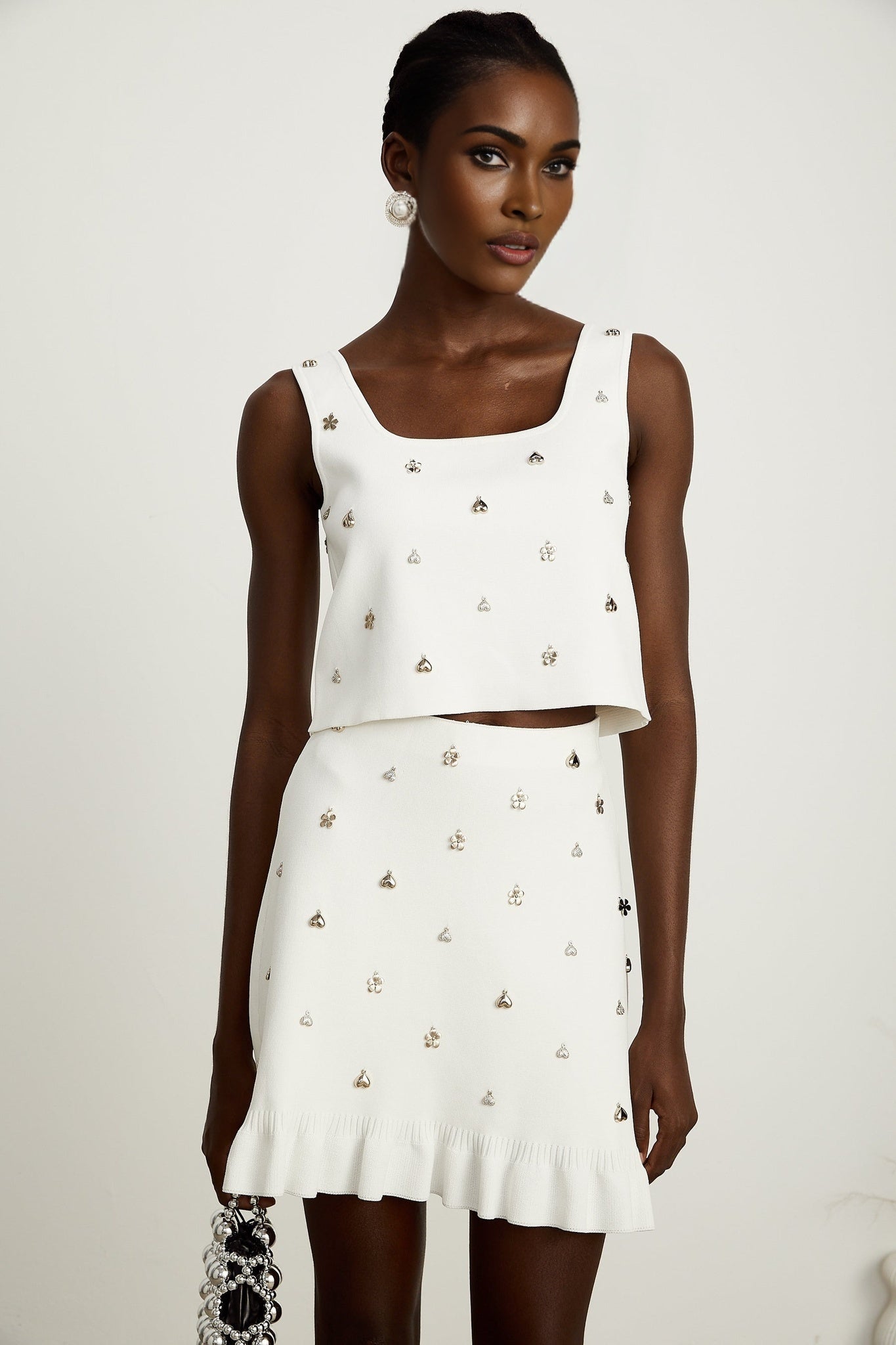 Inès embellished knitted top  skirt matching set