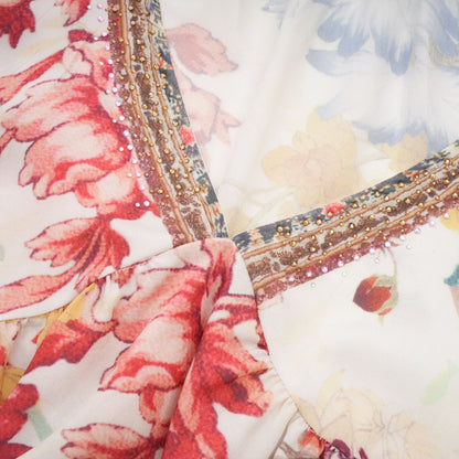 Floral print blouse with V neckline named Yvonne