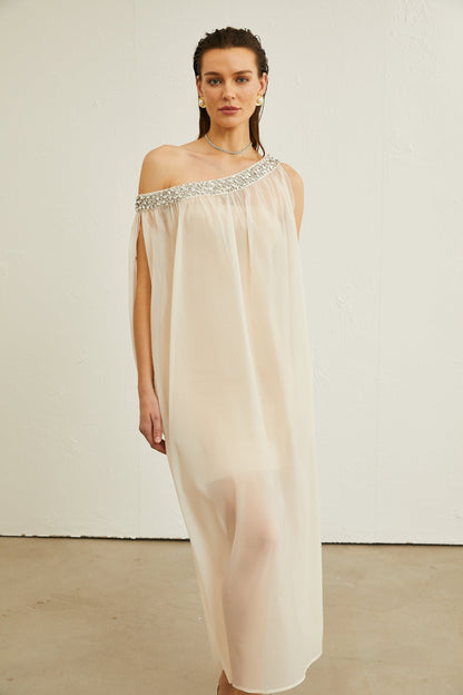 Austen crystalembellished semisheer midi dress