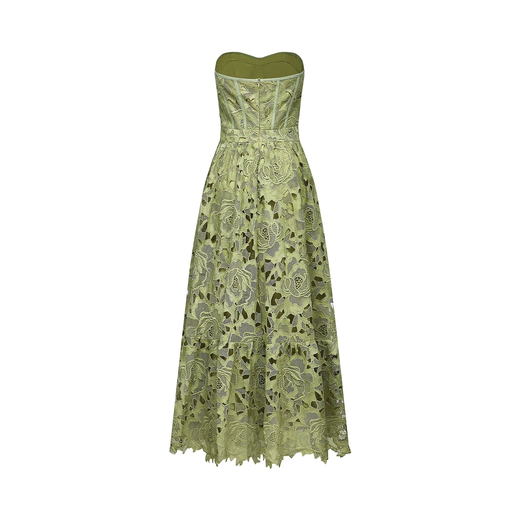 Inès lace floral embroidered cutout midi dress