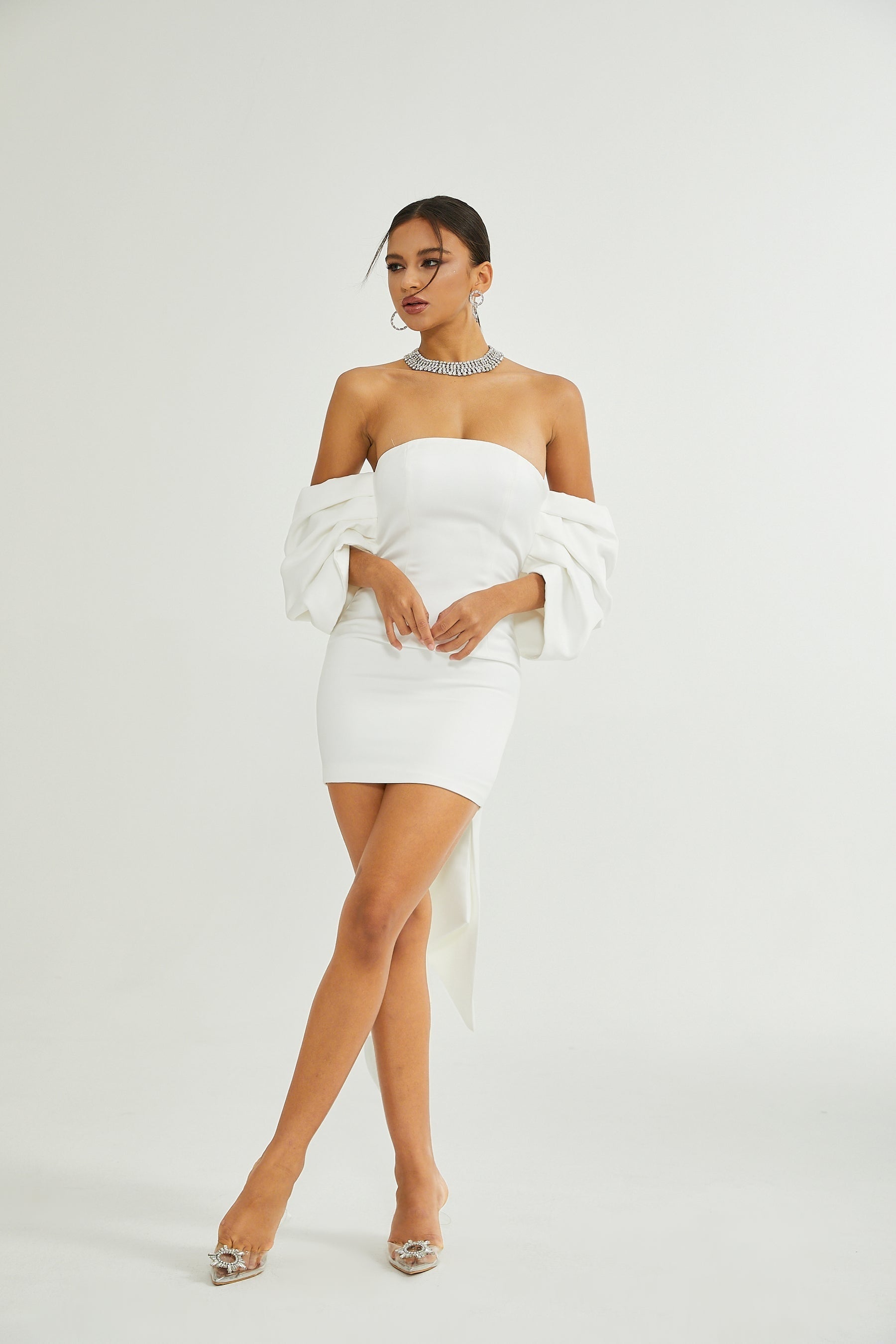 Hélène white oversizebow mini dress