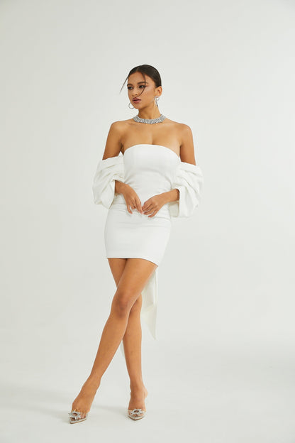 Hélène white oversizebow mini dress
