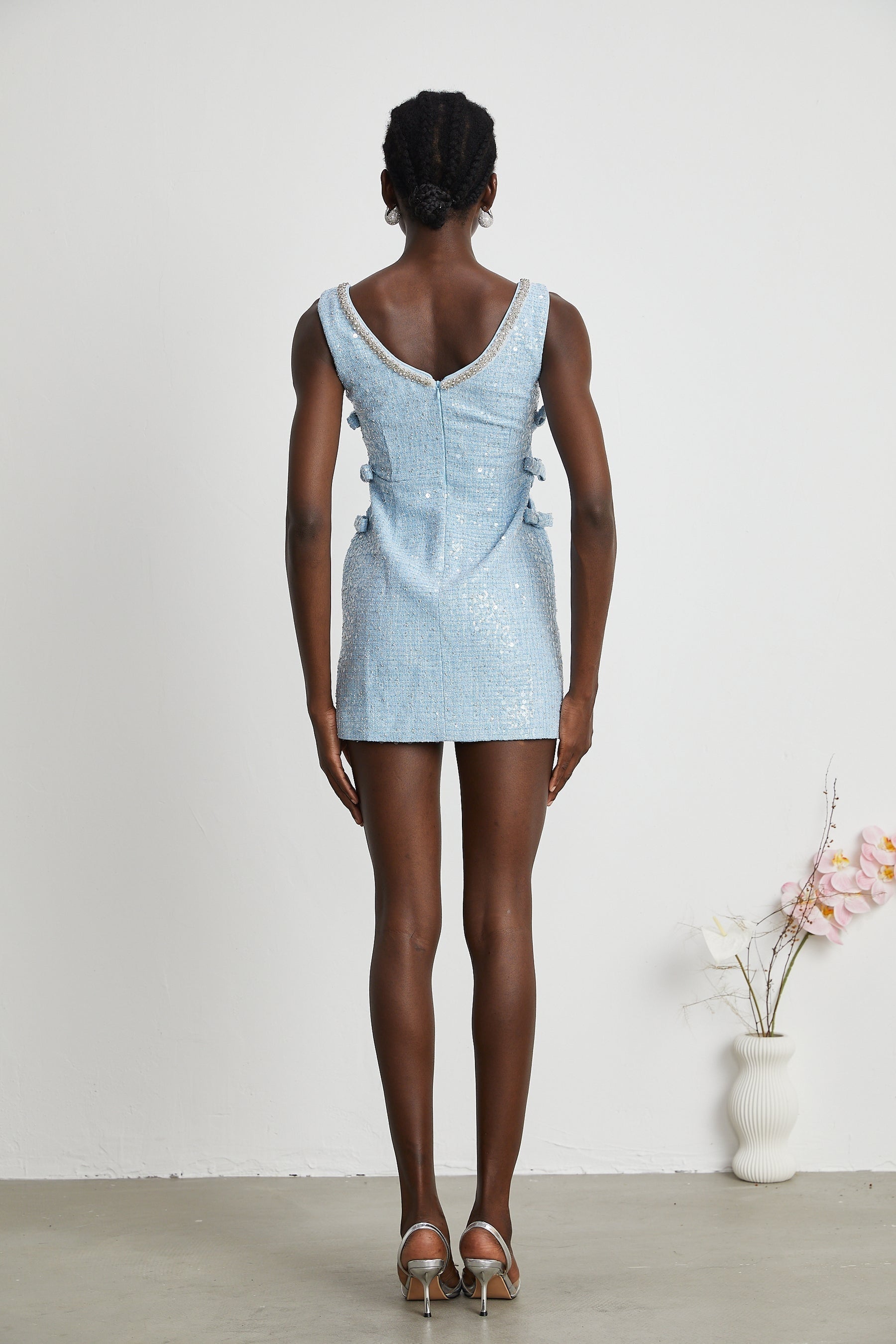 Manon blue tweed sequined mini dress