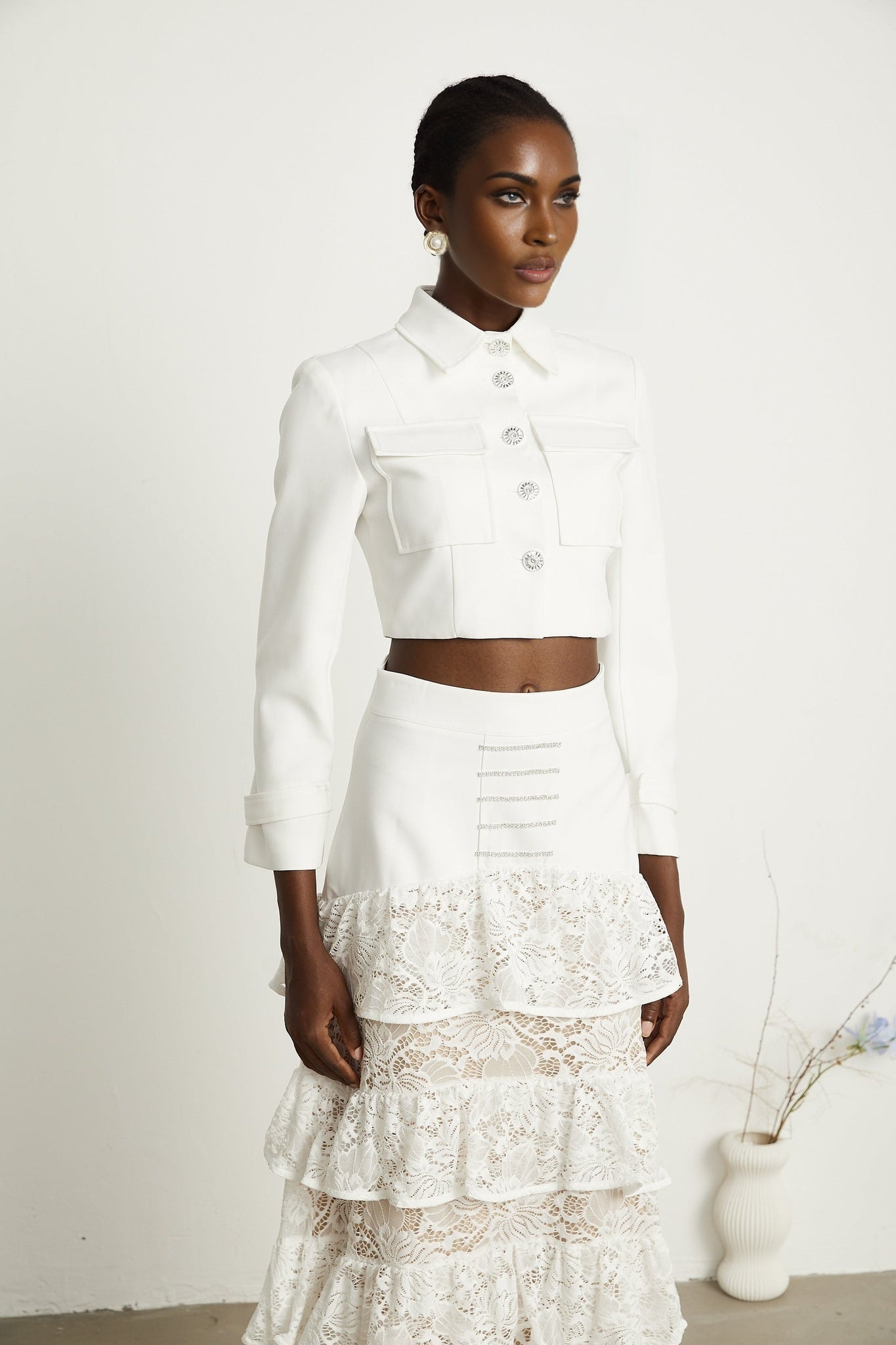 Zélie white lacepanel jacket  skirt matching set