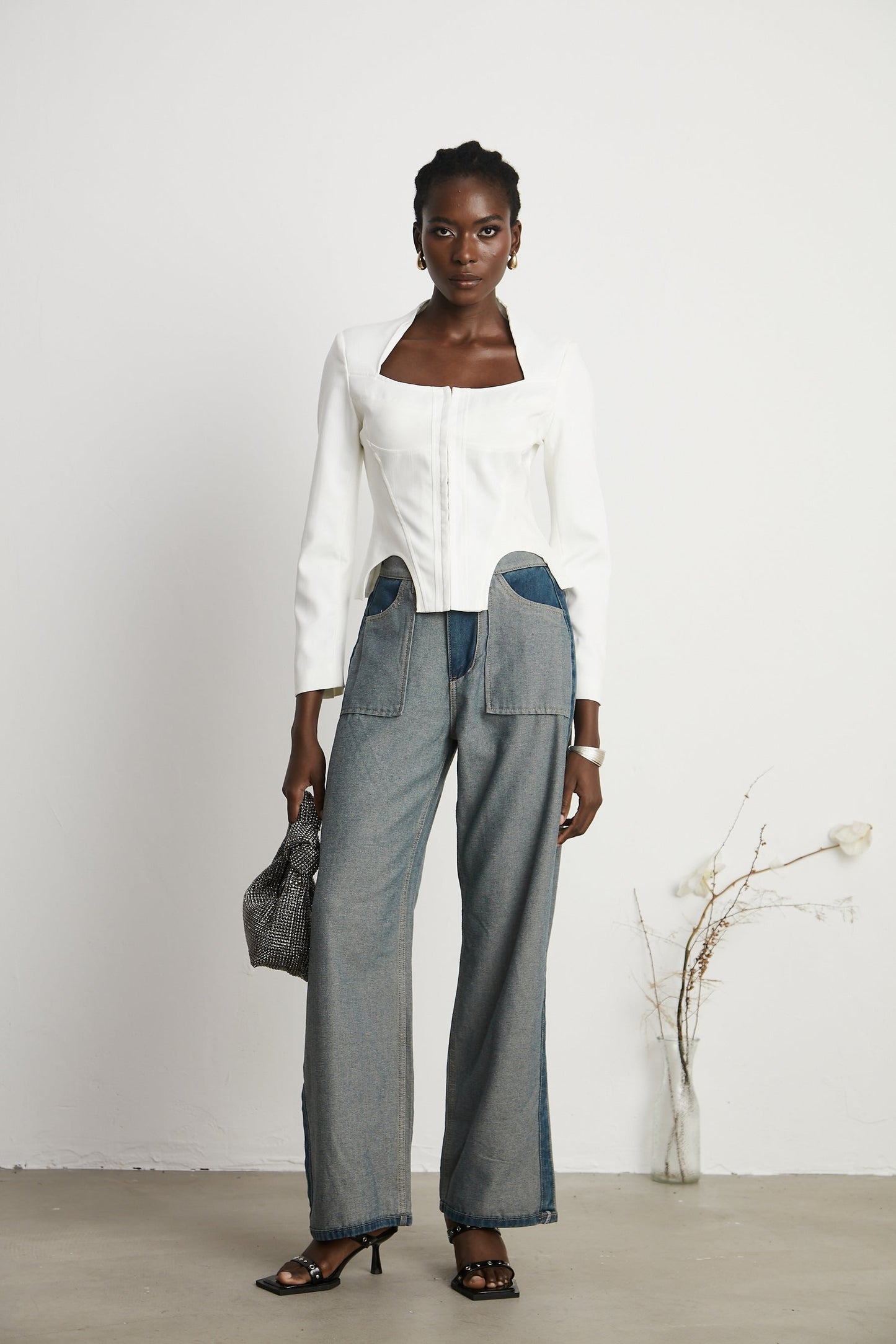 Yvette white longsleeved corset top