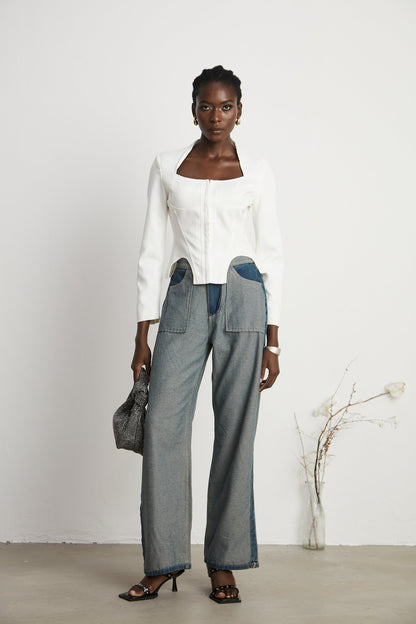 Yvette white longsleeved corset top