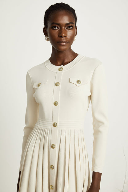 Bérengère white knitted pleated mini dress