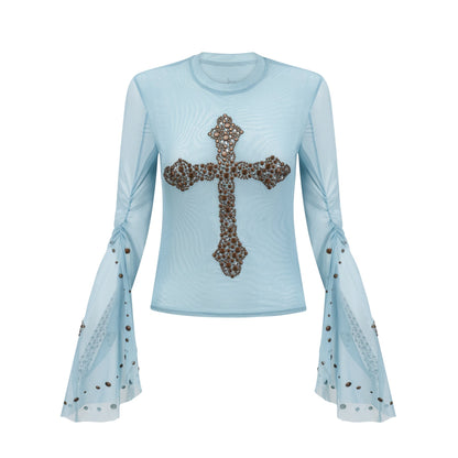 Émmanuelle semisheer studembellished top