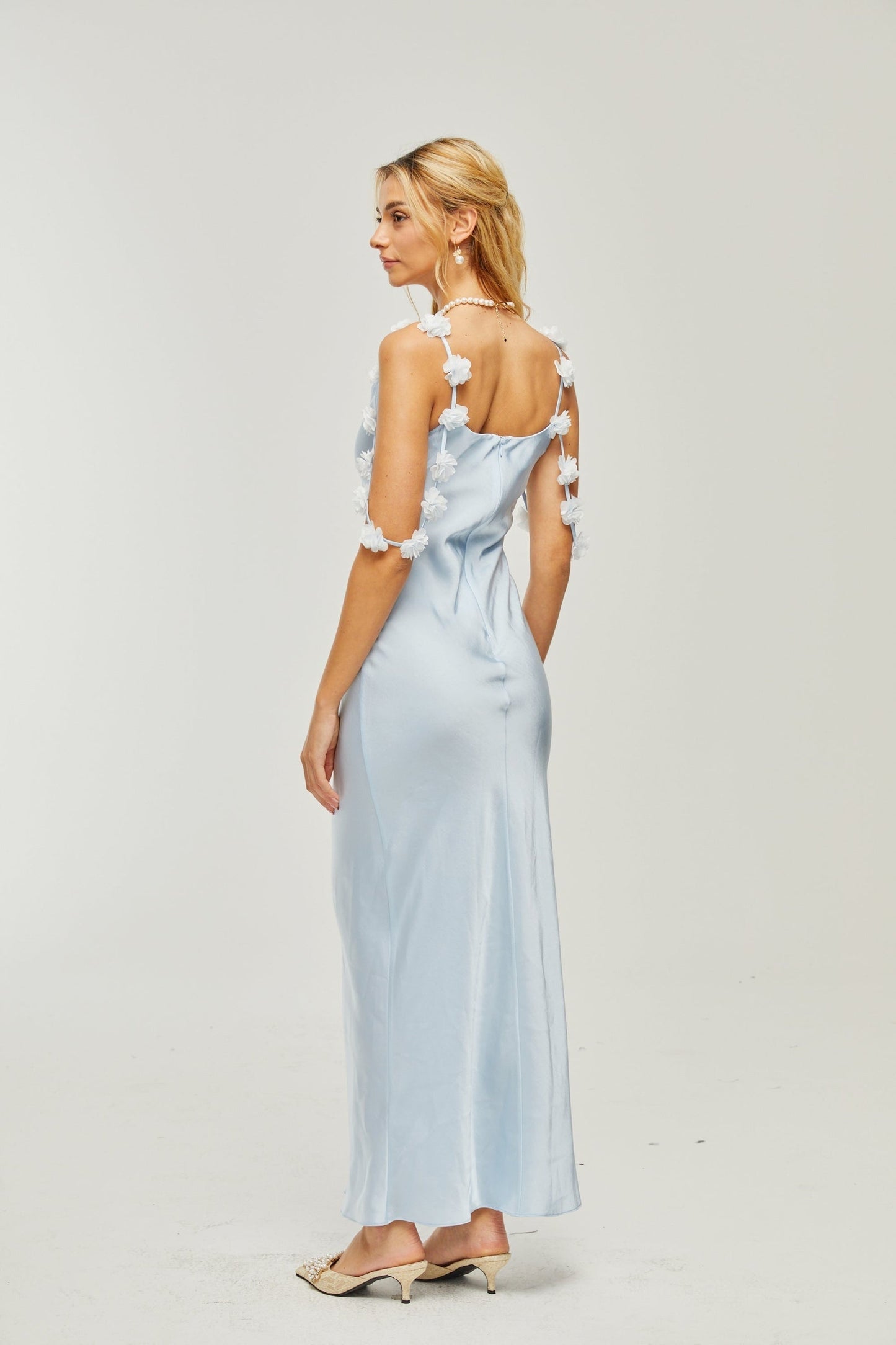Capri floralstraps satin maxi dress