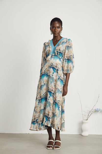 Rosalee Vneck floralprint midi dress