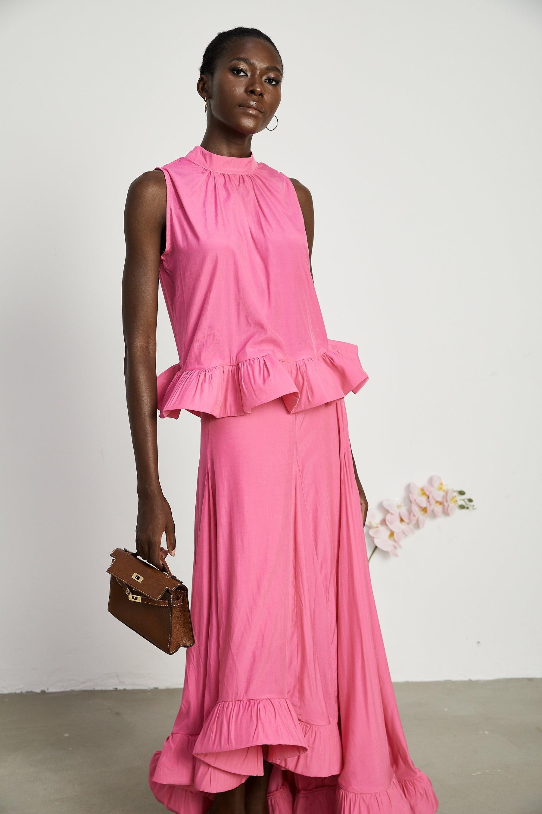 Mathilde pink ruffled top  skirt matching set