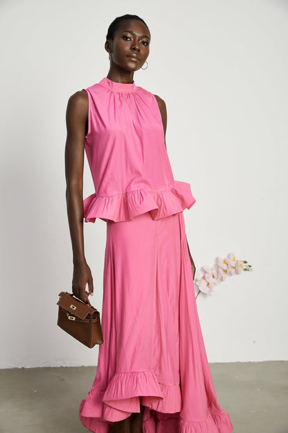 Mathilde pink ruffled top  skirt matching set